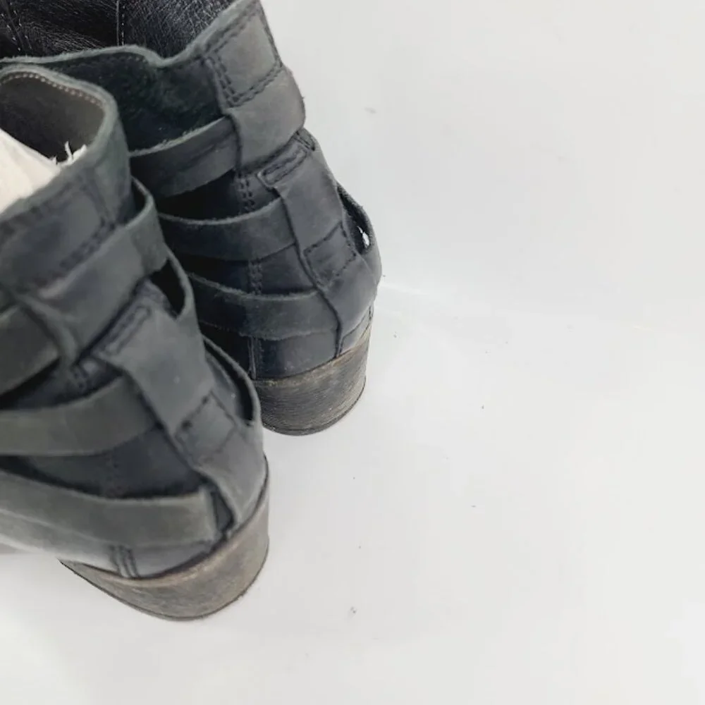 H By Hudson Women's Black‎ Horrigan Leather Wrap Block Heel Ankle Bootie Size 4